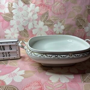 Elegant White and Gold Serving Dish